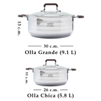 Set 2 Ollas Acero Inoxidable con Tapas de Vidrio + Espátula