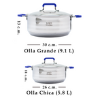Set 2 Ollas Acero Inoxidable con Tapas de Vidrio + Espátula