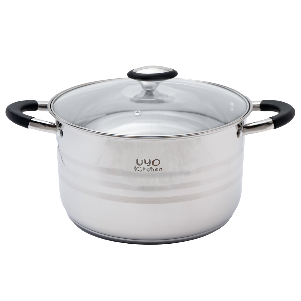 Batería de Cocina 9 Piezas de Acero Inoxidable con Tapas de Vidrio Templado UYO-9 - Negro