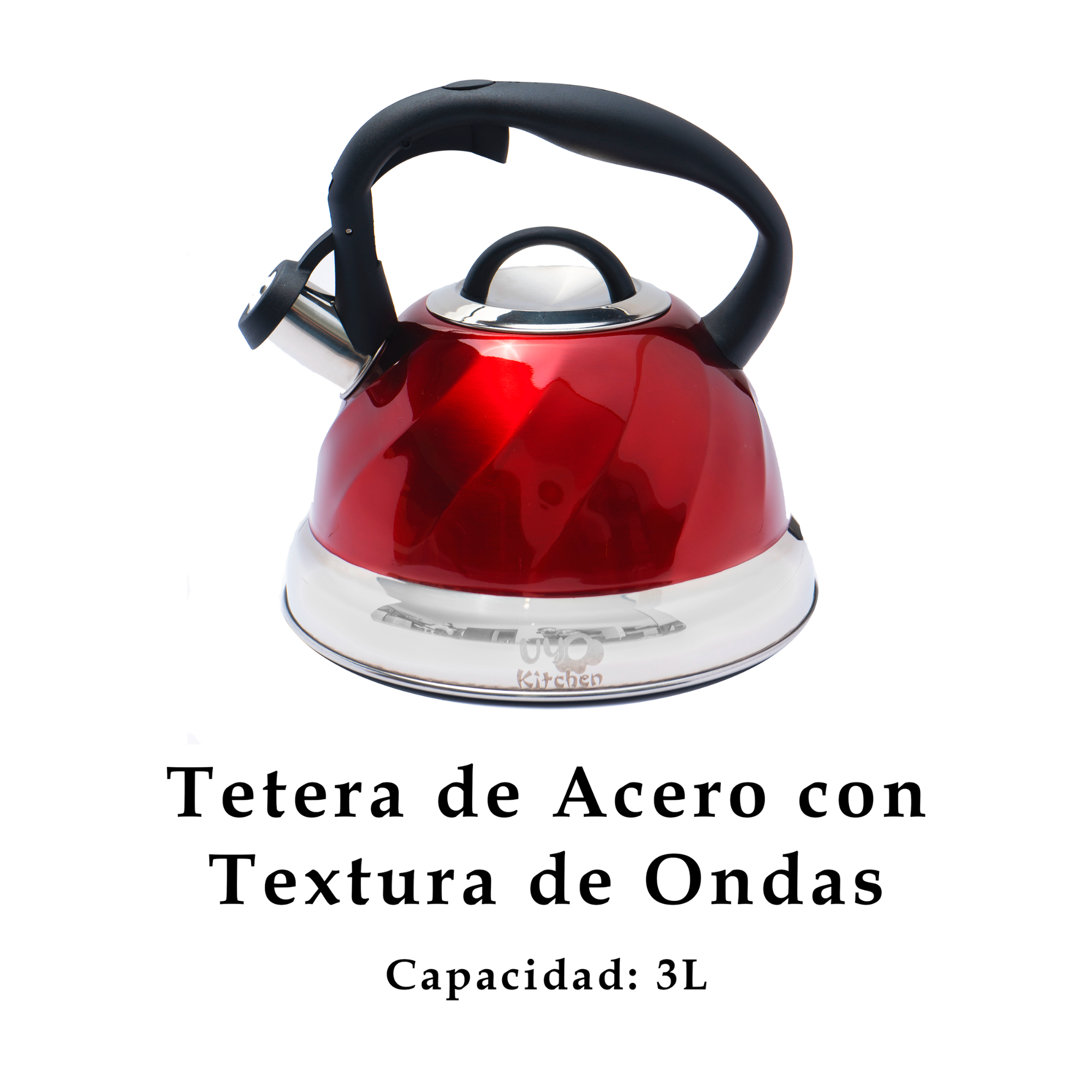 Tetera de Acero Inoxidable Texturizada 3L con Mango Anticalor y Apertura Segura UYO-TET-W - Red