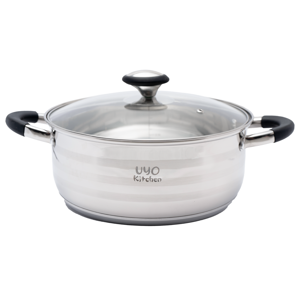 Batería de Cocina 9 Piezas de Acero Inoxidable con Tapas de Vidrio Templado UYO-9 - Negro