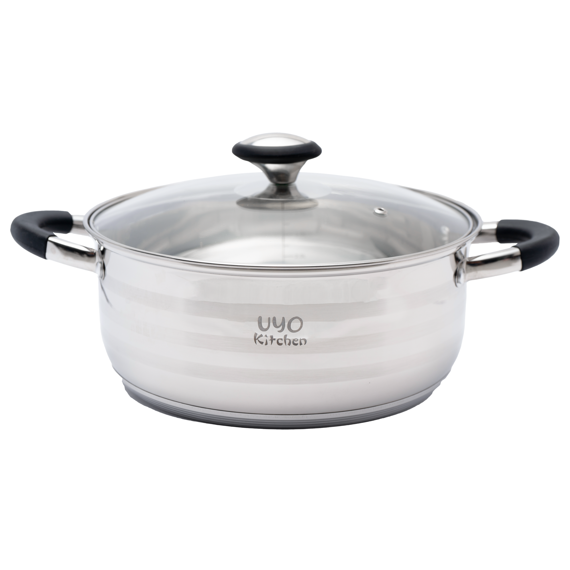 Batería de Cocina 9 Piezas de Acero Inoxidable con Tapas de Vidrio Templado UYO-9 - Negro