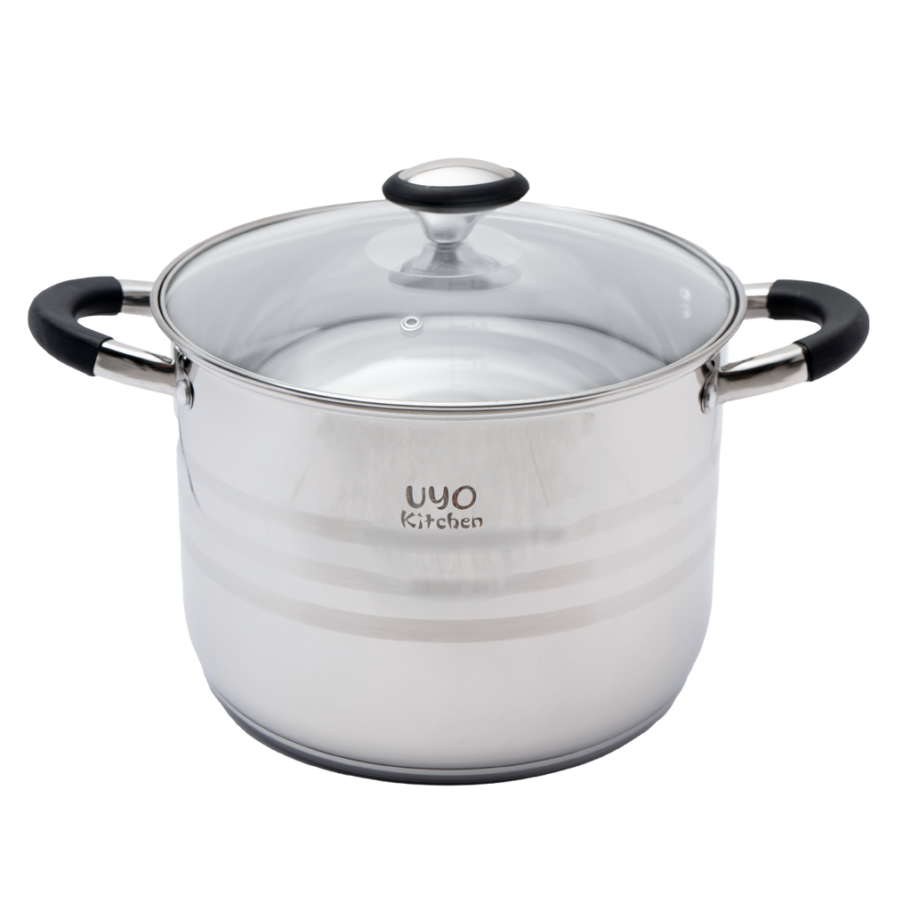 Batería de Cocina 9 Piezas de Acero Inoxidable con Tapas de Vidrio Templado UYO-9 - Negro