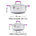 Set 2 Ollas Acero Inoxidable con Tapas de Vidrio + Espátula