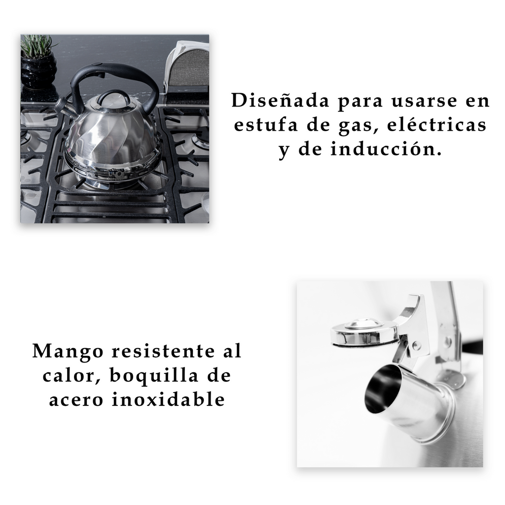 Tetera de Acero Inoxidable Texturizada 3L con Mango Anticalor y Apertura Segura UYO-TET-W - Natural