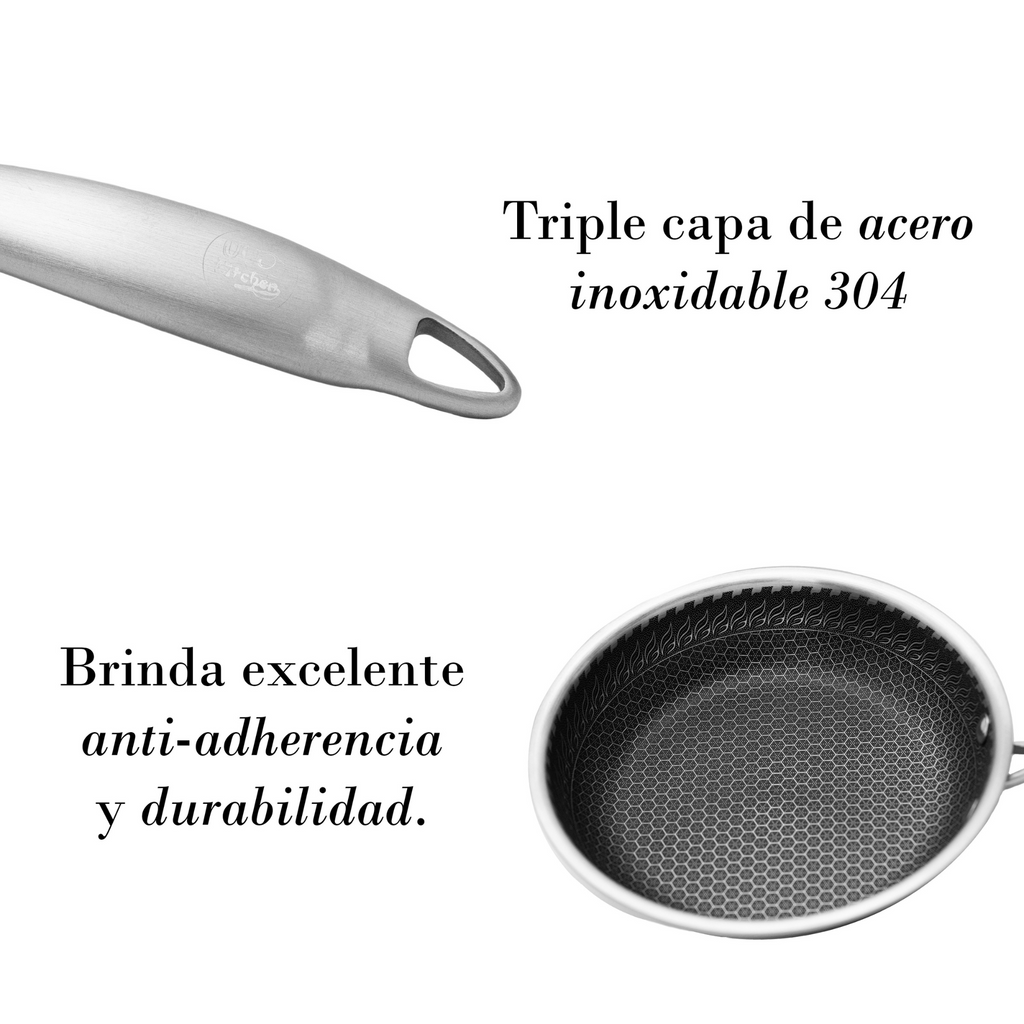 Sartén 20 cm Triple Capa de Acero Inoxidable 304 Antiadherente UYO-S20