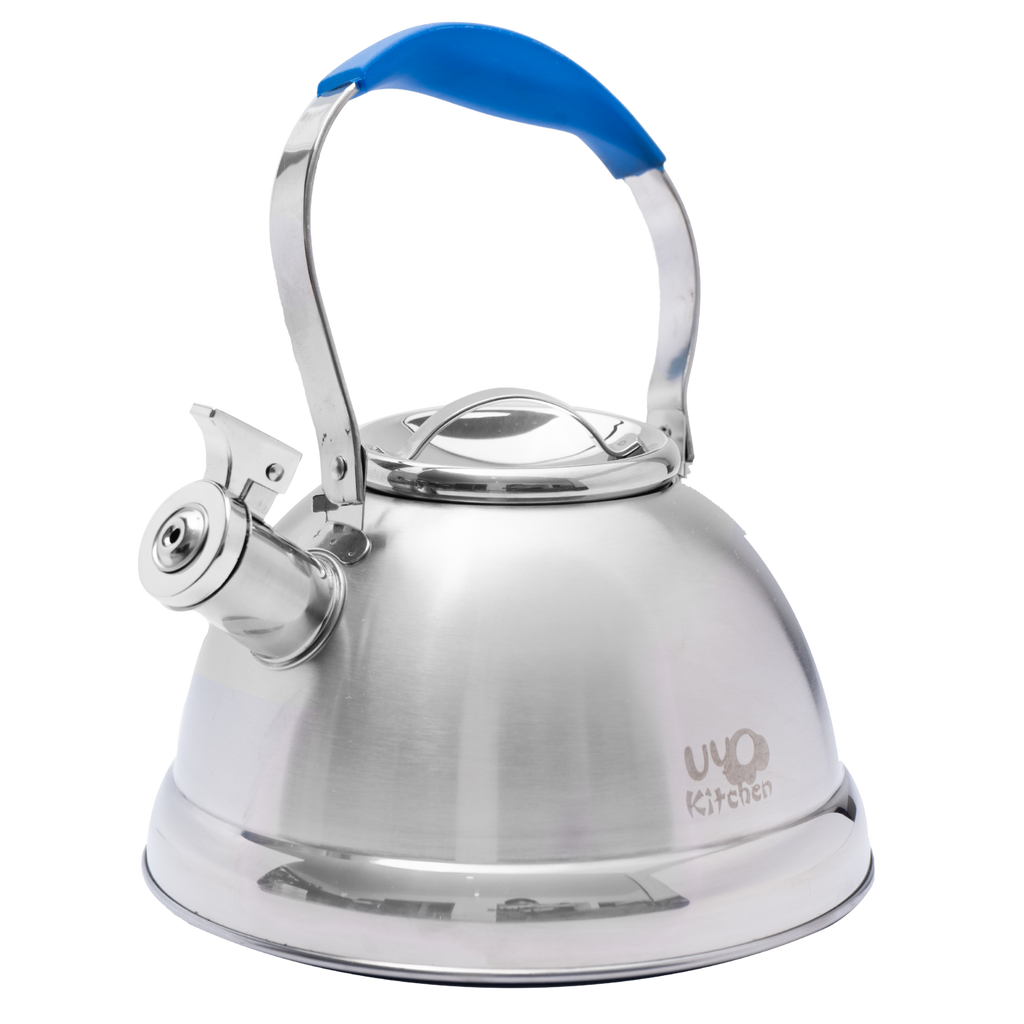 Tetera de Acero Inoxidable 3L con Mango de Silicón Anticalor Apta para Gas, Eléctrica e Inducción UYO-TET-CS - Azul