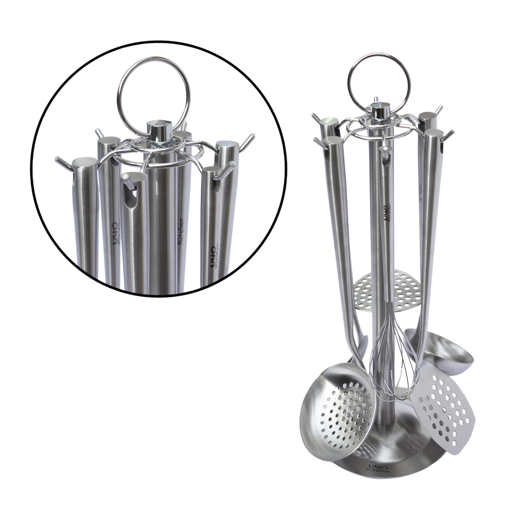 Juego de 7 Utensilios de Acero Inoxidable con Soporte UYO-713