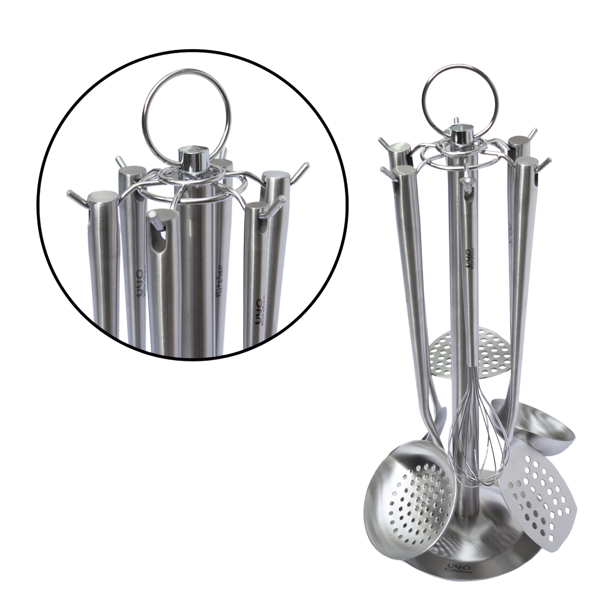 Juego de 7 Utensilios de Acero Inoxidable con Soporte UYO-713