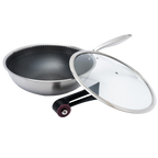 Wok 32 cm de Acero Inoxidable con Tapa y Triple Antiadherente UYO-WOK