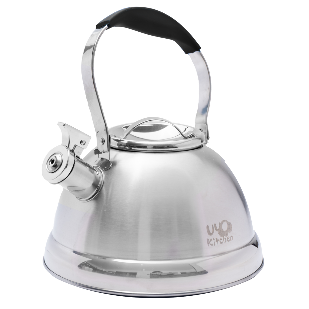 Tetera de Acero Inoxidable 3L con Mango de Silicón Anticalor Apta para Gas, Eléctrica e Inducción UYO-TET-CS - Negro