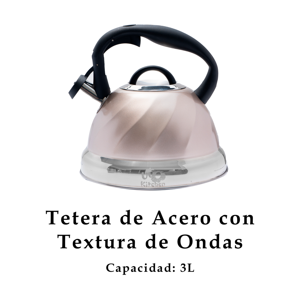 Tetera de Acero Inoxidable Texturizada 3L con Mango Anticalor y Apertura Segura UYO-TET-W - Sand