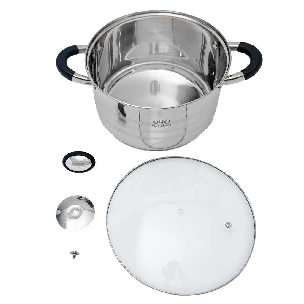 Batería de Cocina 9 Piezas de Acero Inoxidable con Tapas de Vidrio Templado UYO-9 - Negro