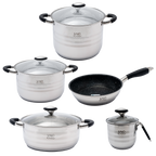 Batería de Cocina 9 Piezas de Acero Inoxidable con Tapas de Vidrio Templado UYO-9 - Negro