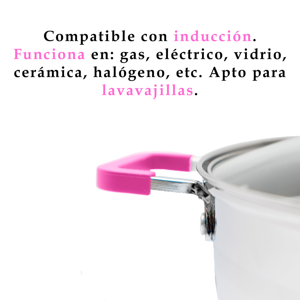 Set 2 Ollas Acero Inoxidable con Tapas de Vidrio + Espátula
