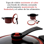 Olla de Micropresión de Hierro 5.4 L con Tapa de Vidrio y Silicón UYO-MP - Rojo