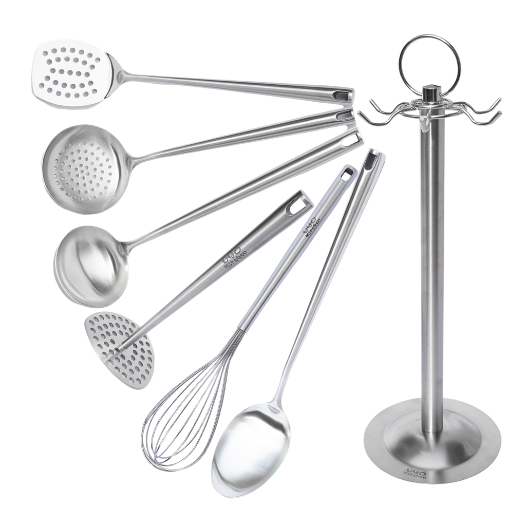 Juego de 7 Utensilios de Acero Inoxidable con Soporte UYO-713