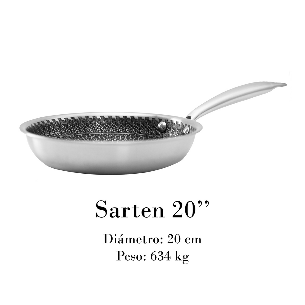 Sartén 20 cm Triple Capa de Acero Inoxidable 304 Antiadherente UYO-S20