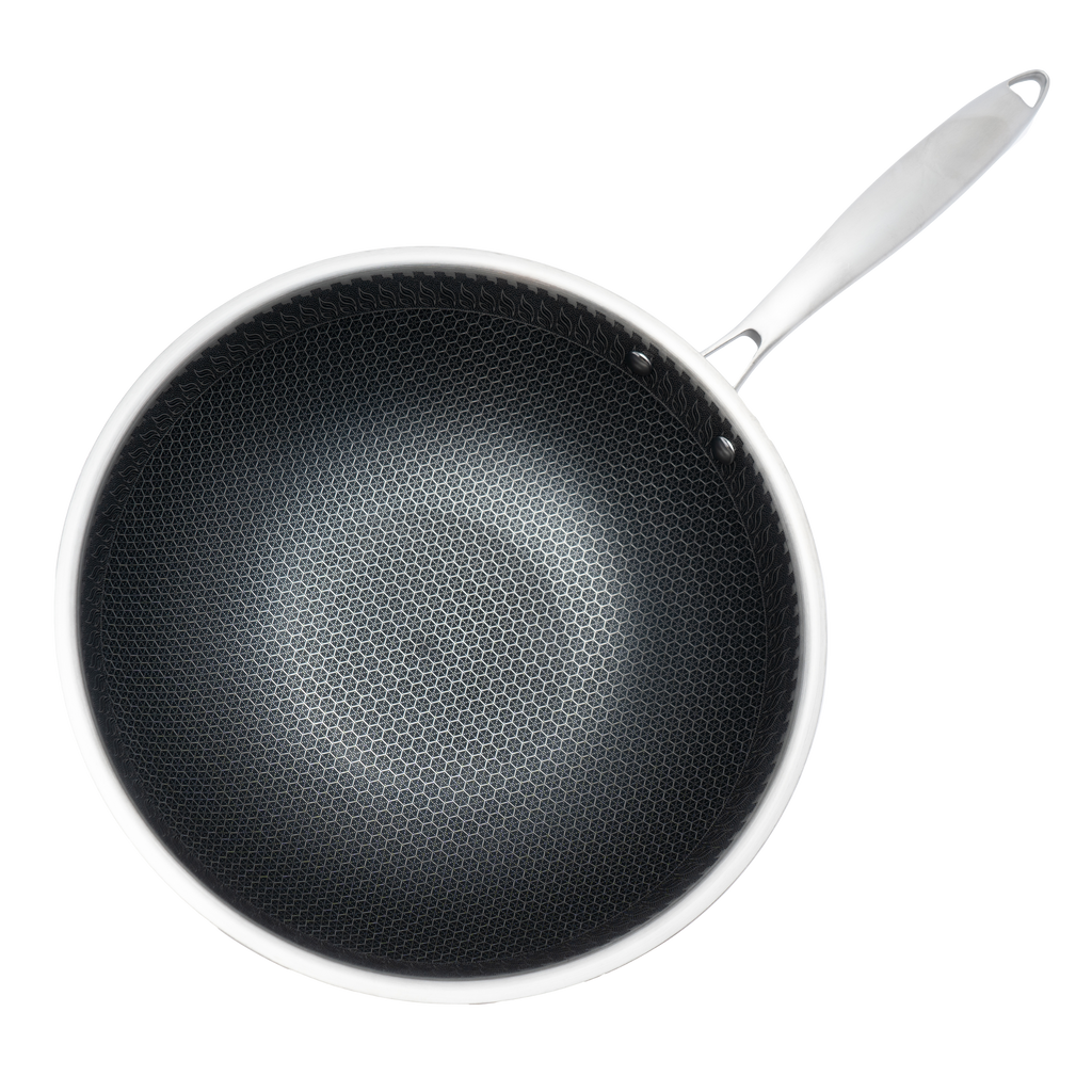 Wok 32 cm de Acero Inoxidable con Tapa y Triple Antiadherente UYO-WOK