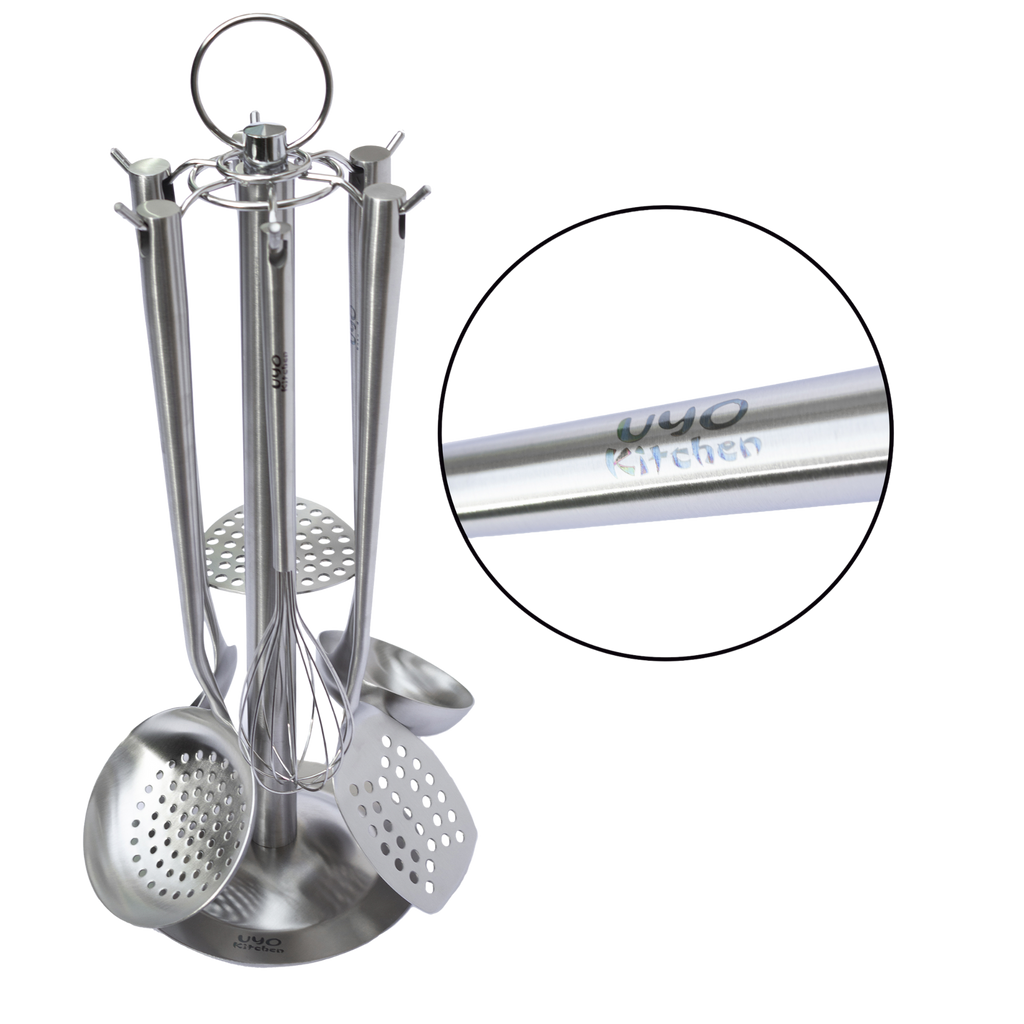 Juego de 7 Utensilios de Acero Inoxidable con Soporte UYO-713