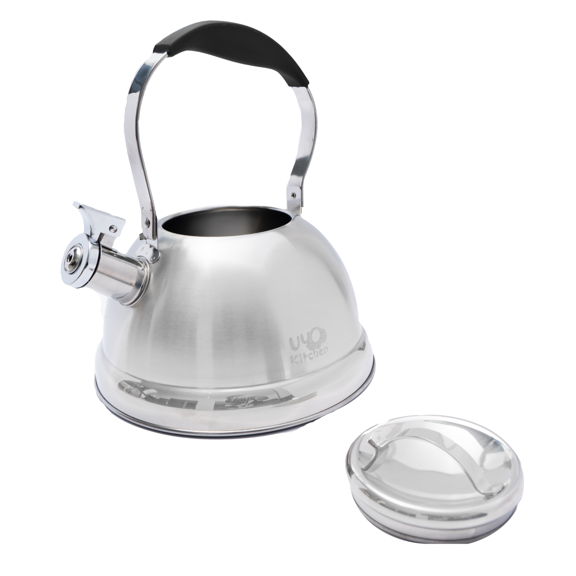 Tetera de Acero Inoxidable 3L con Mango de Silicón Anticalor Apta para Gas, Eléctrica e Inducción UYO-TET-CS - Negro