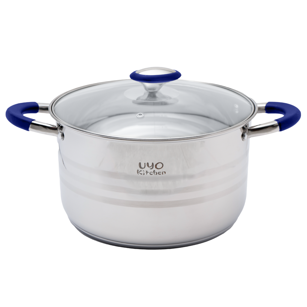 Batería de Cocina 9 Piezas de Acero Inoxidable con Tapas de Vidrio Templado UYO-9 - Azul