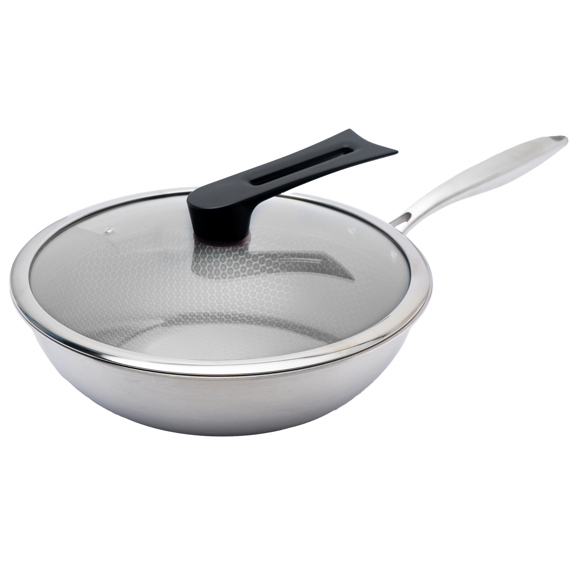 Wok 32 cm de Acero Inoxidable con Tapa y Triple Antiadherente UYO-WOK