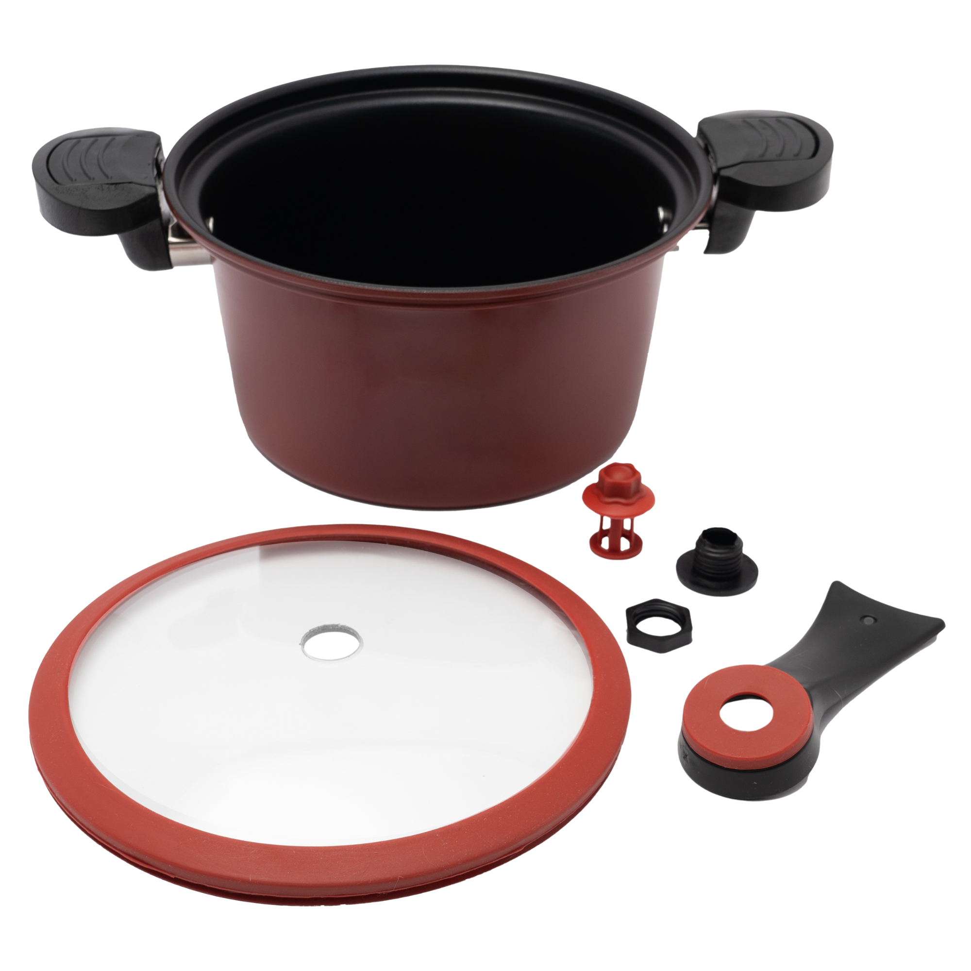 Olla de Micropresión de Hierro 5.4 L con Tapa de Vidrio y Silicón UYO-MP - Rojo