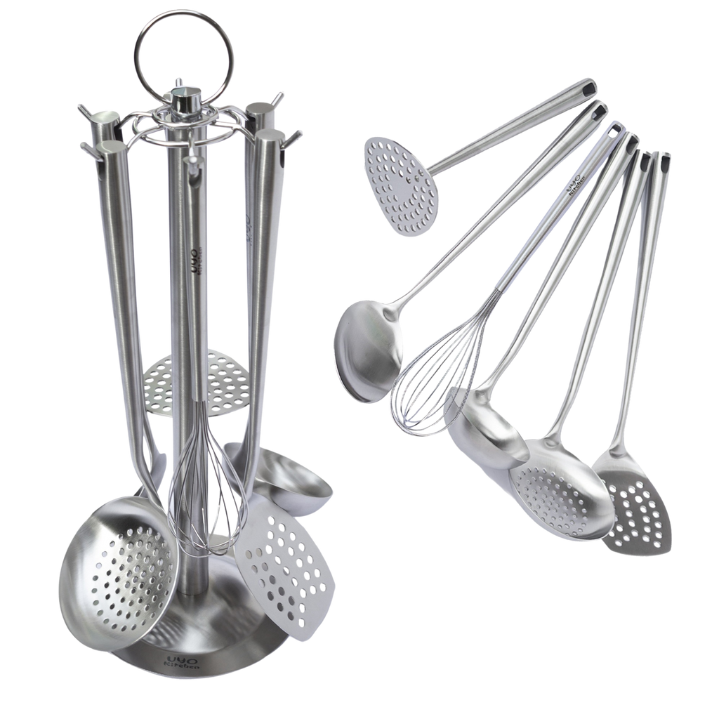Juego de 7 Utensilios de Acero Inoxidable con Soporte UYO-713