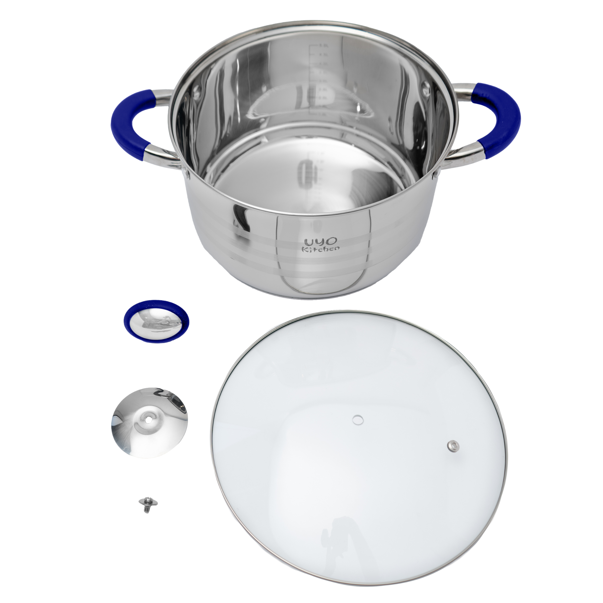 Batería de Cocina 9 Piezas de Acero Inoxidable con Tapas de Vidrio Templado UYO-9 - Azul