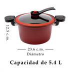 Olla de Micropresión de Hierro 5.4 L con Tapa de Vidrio y Silicón UYO-MP - Rojo
