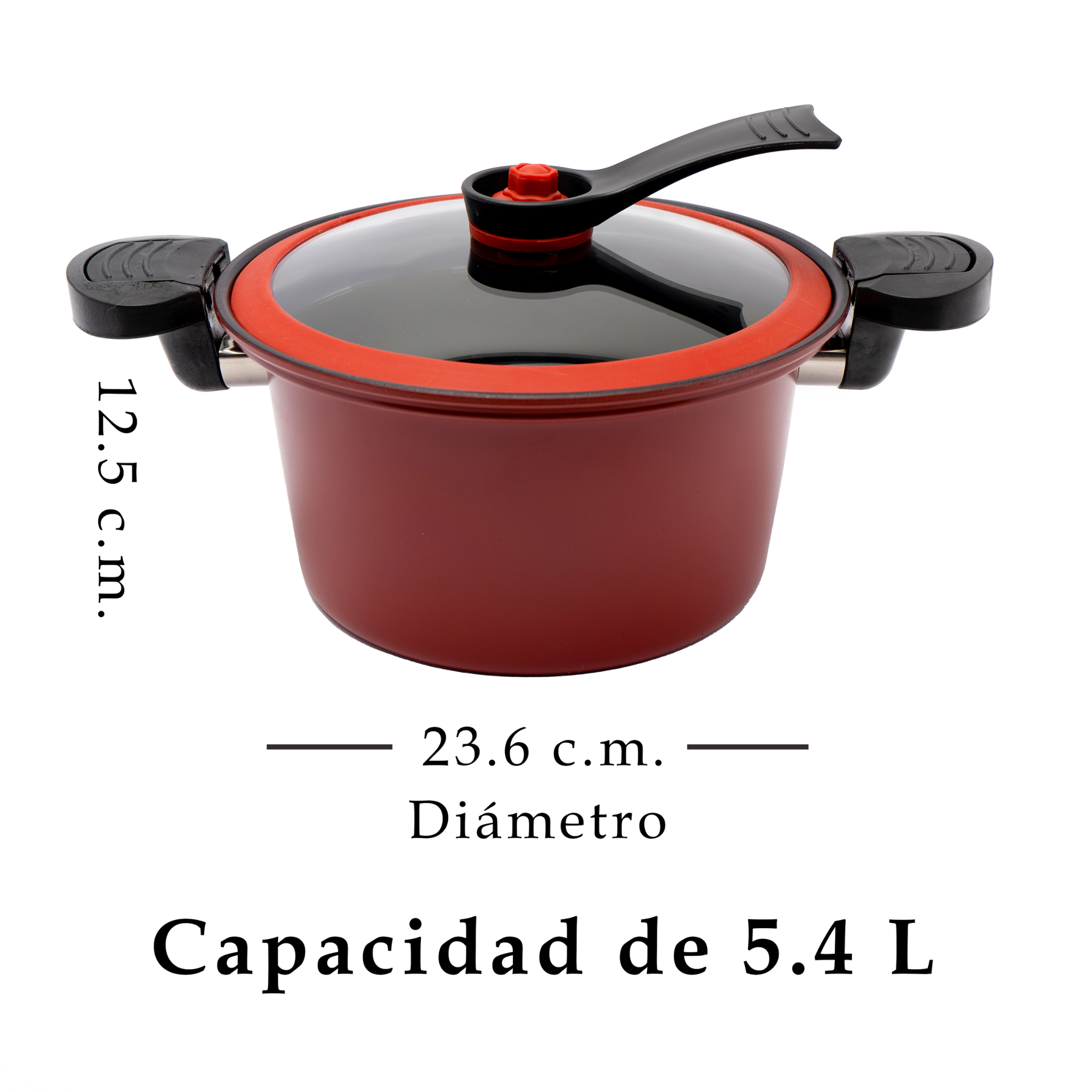 Olla de Micropresión de Hierro 5.4 L con Tapa de Vidrio y Silicón UYO-MP - Rojo