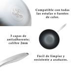 Wok 32 cm de Acero Inoxidable con Tapa y Triple Antiadherente UYO-WOK