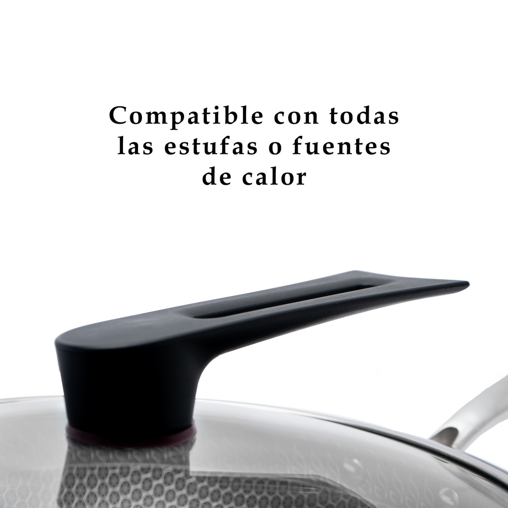 Wok 32 cm de Acero Inoxidable con Tapa y Triple Antiadherente UYO-WOK