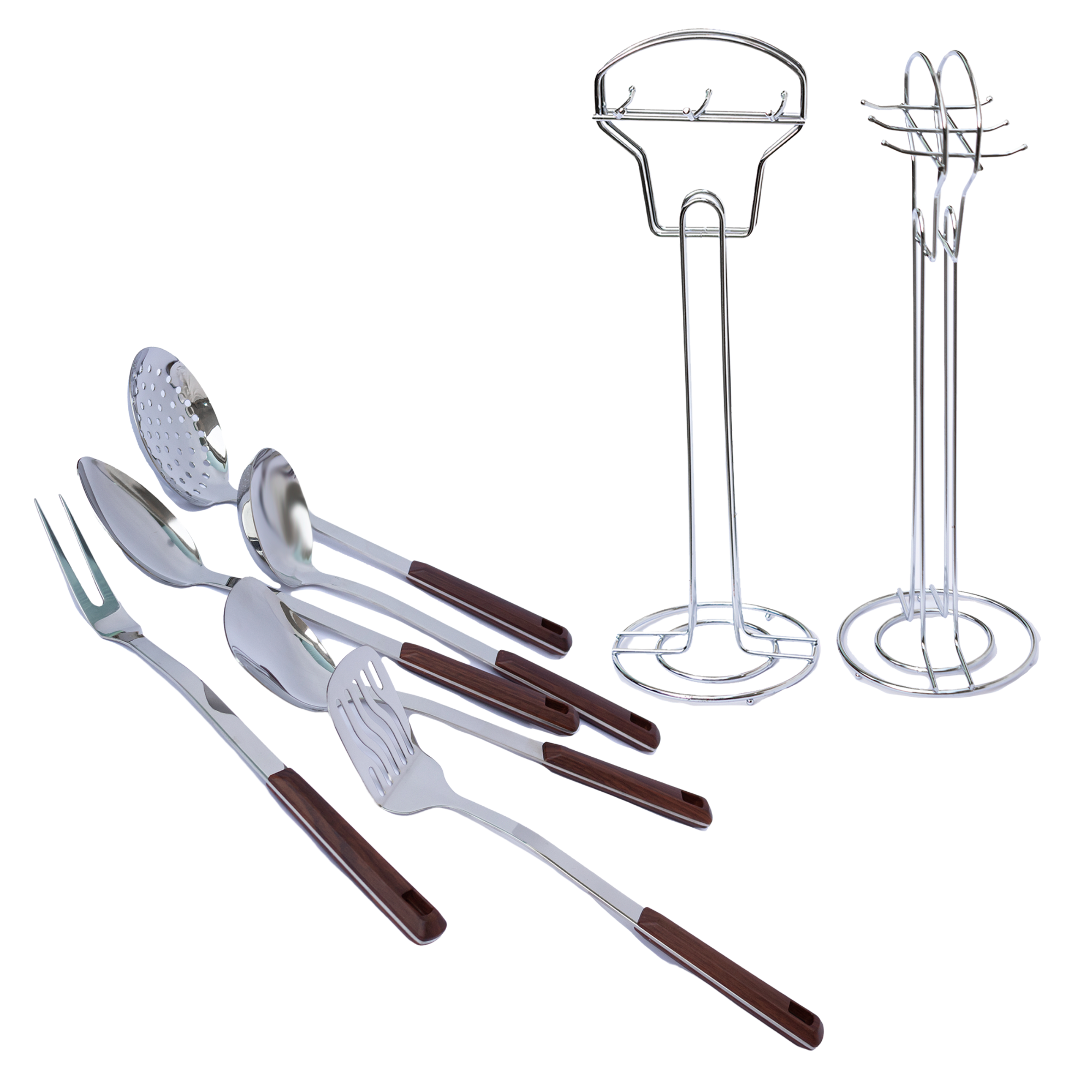 Juego de 7 Utensilios de Acero Inoxidable con Mango de Plástico y Soporte UYO-714