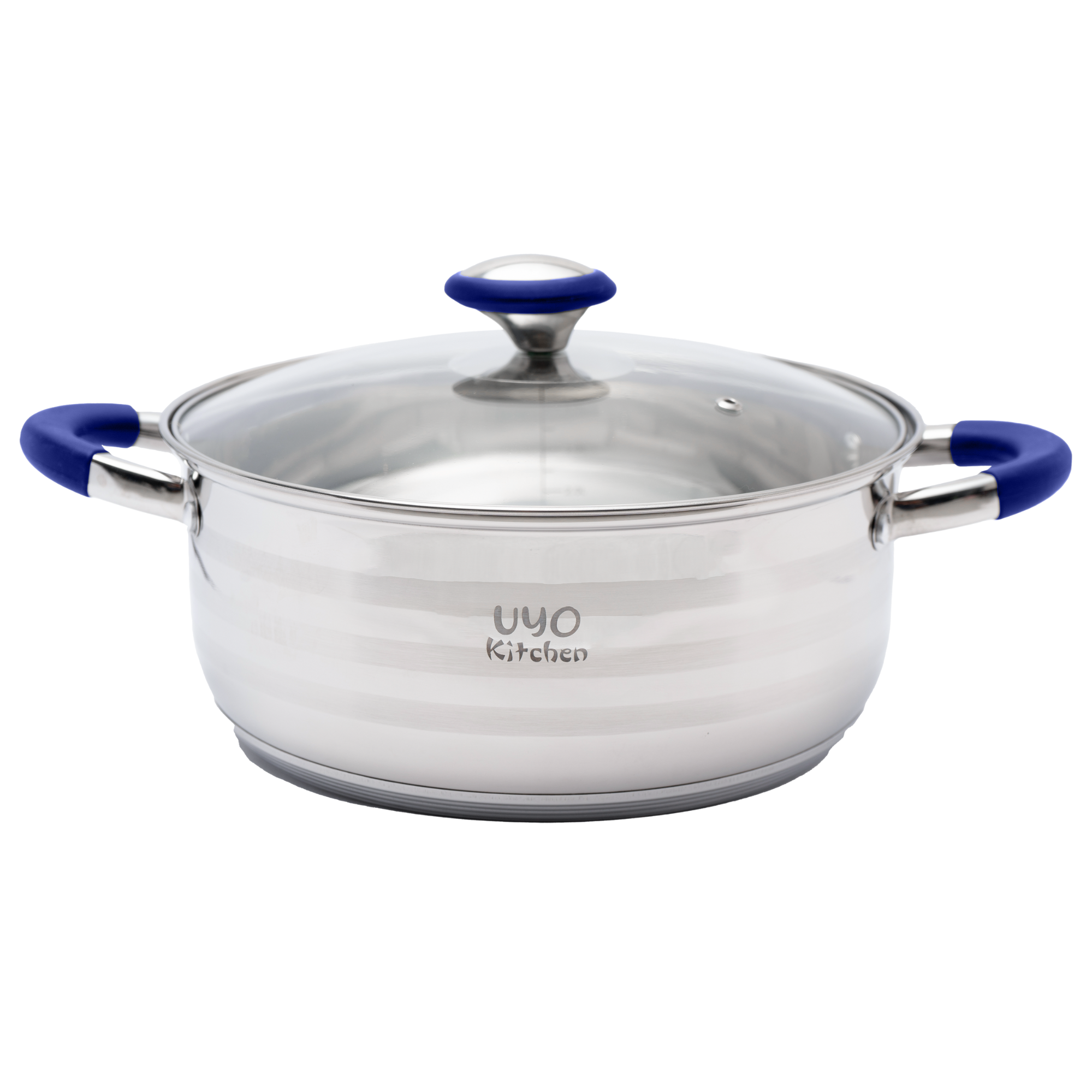 Batería de Cocina 9 Piezas de Acero Inoxidable con Tapas de Vidrio Templado UYO-9 - Azul