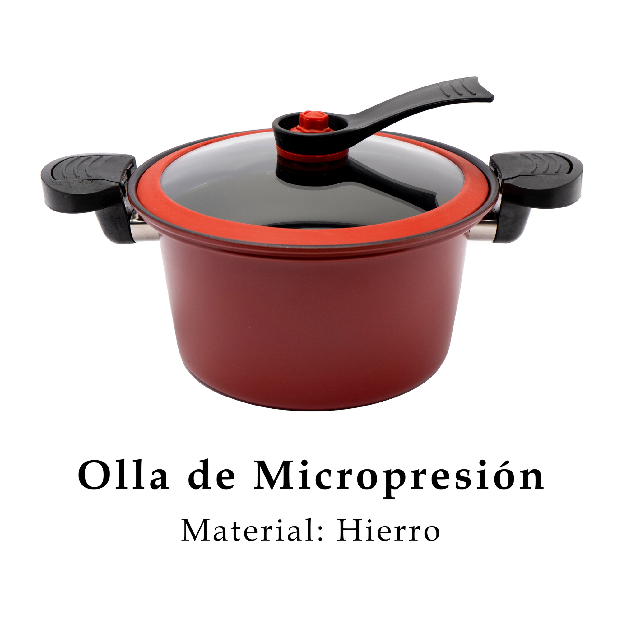 Olla de Micropresión de Hierro 5.4 L con Tapa de Vidrio y Silicón UYO-MP - Rojo
