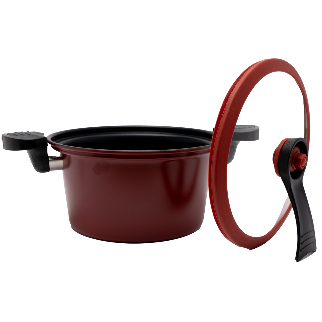 Olla de Micropresión de Hierro 5.4 L con Tapa de Vidrio y Silicón UYO-MP - Rojo