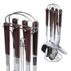 Juego de 7 Utensilios de Acero Inoxidable con Mango de Plástico y Soporte UYO-714
