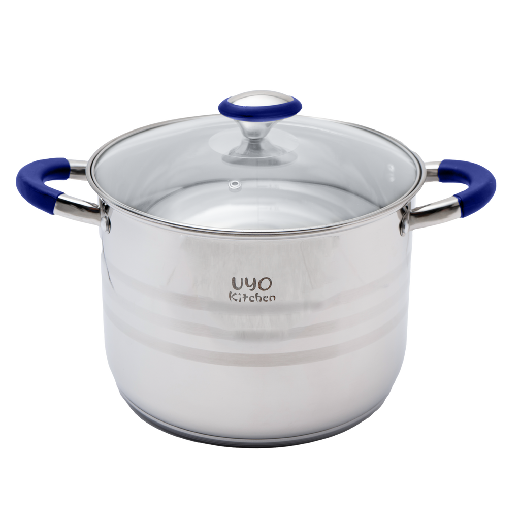 Batería de Cocina 9 Piezas de Acero Inoxidable con Tapas de Vidrio Templado UYO-9 - Azul