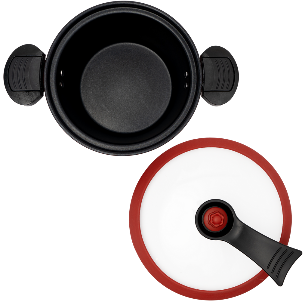 Olla de Micropresión de Hierro 5.4 L con Tapa de Vidrio y Silicón UYO-MP - Rojo
