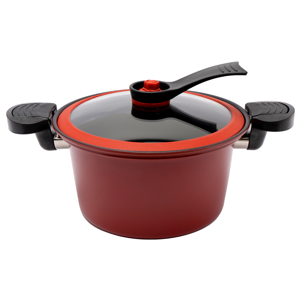 Olla de Micropresión de Hierro 5.4 L con Tapa de Vidrio y Silicón UYO-MP - Rojo