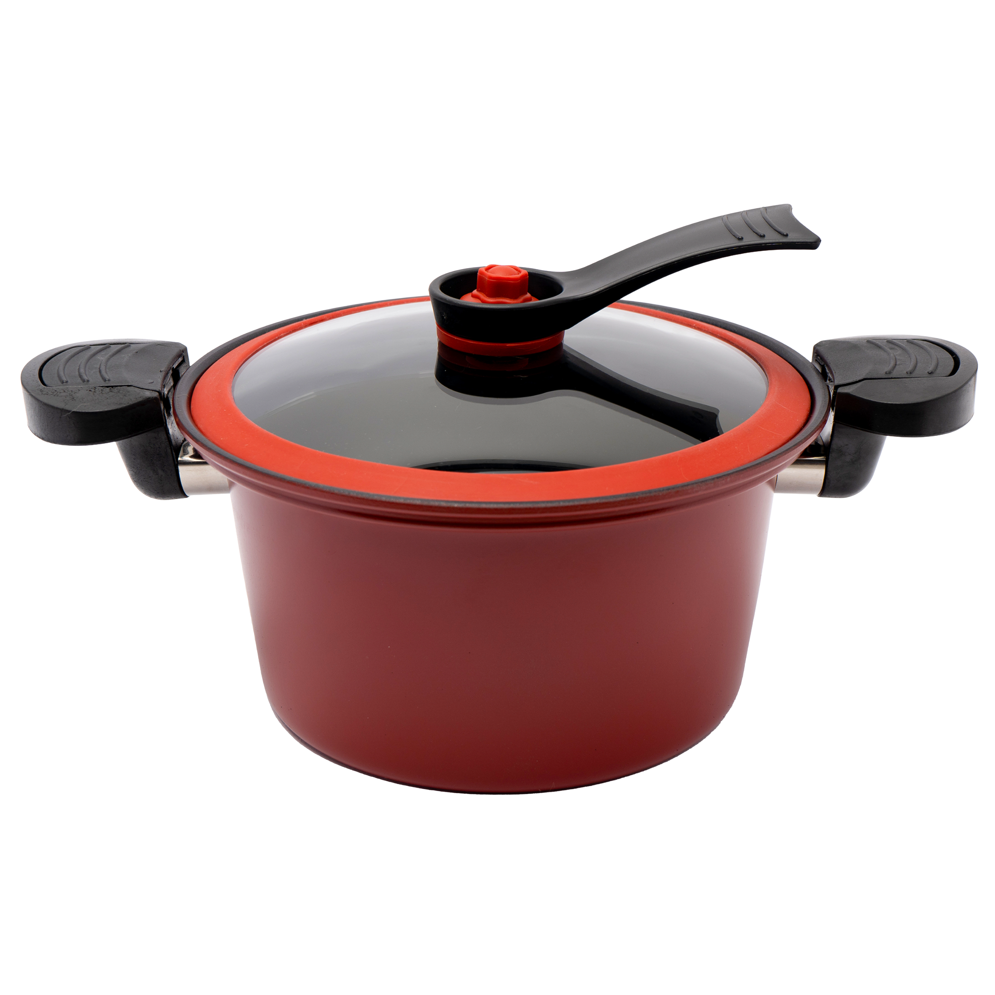 Olla de Micropresión de Hierro 5.4 L con Tapa de Vidrio y Silicón UYO-MP - Rojo