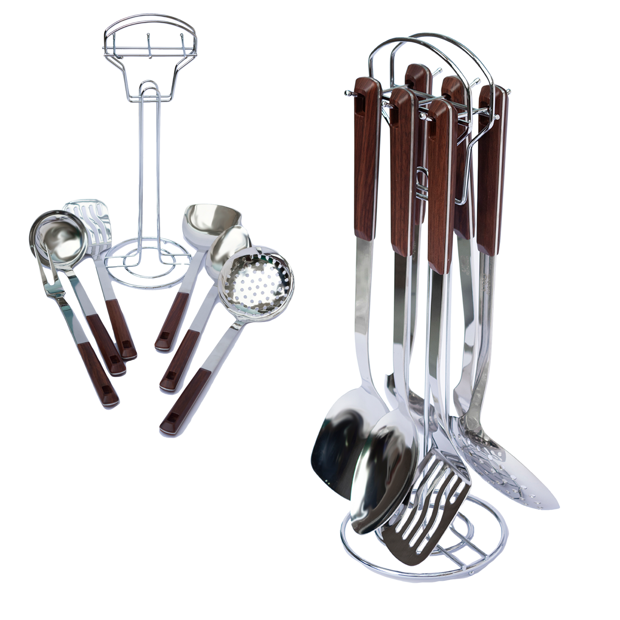 Juego de 7 Utensilios de Acero Inoxidable con Mango de Plástico y Soporte UYO-714